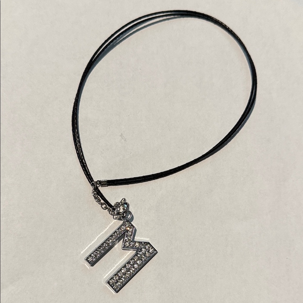 Monogram 'M' Crystal Pendant Necklace - Black Cord